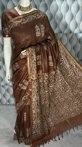 Hand Block Printed Pure Katan Silk Saree – Timeless Artistry in Every Thread